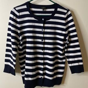 Talbots blue and white stripe cardigan sweater